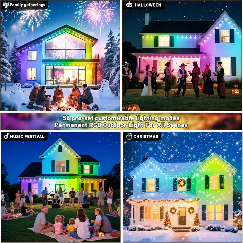 INZIDOL Permanent Outdoor Lights,200FT RGB